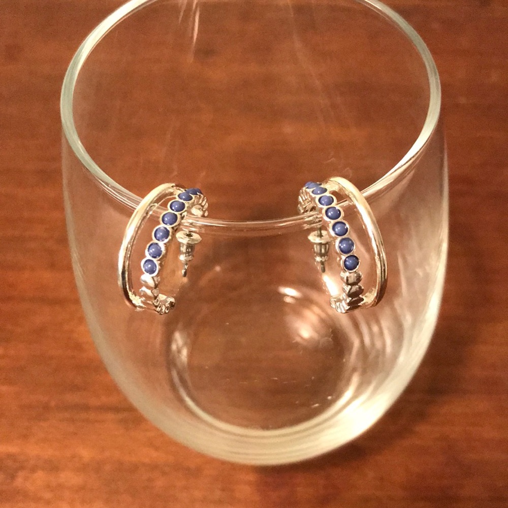 Blue beaded hoop earrings